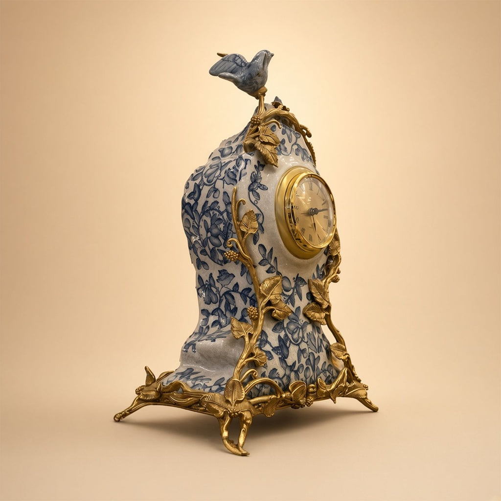 Gilded Songbird Porcelain Clock