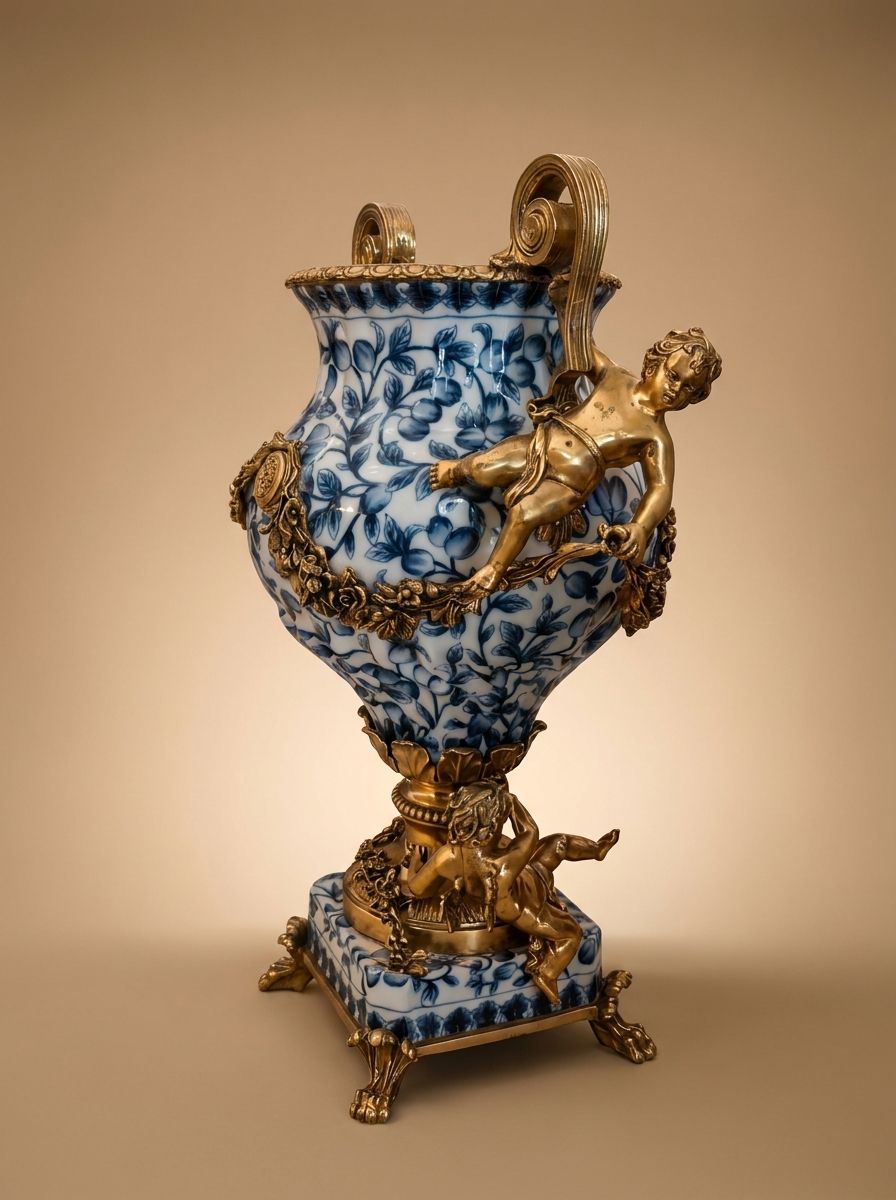 Louis XVI Blue & White Porcelain Ormolu Vase