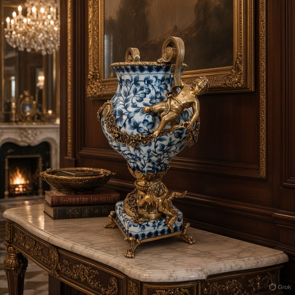 Louis XVI Blue & White Porcelain Ormolu Vase