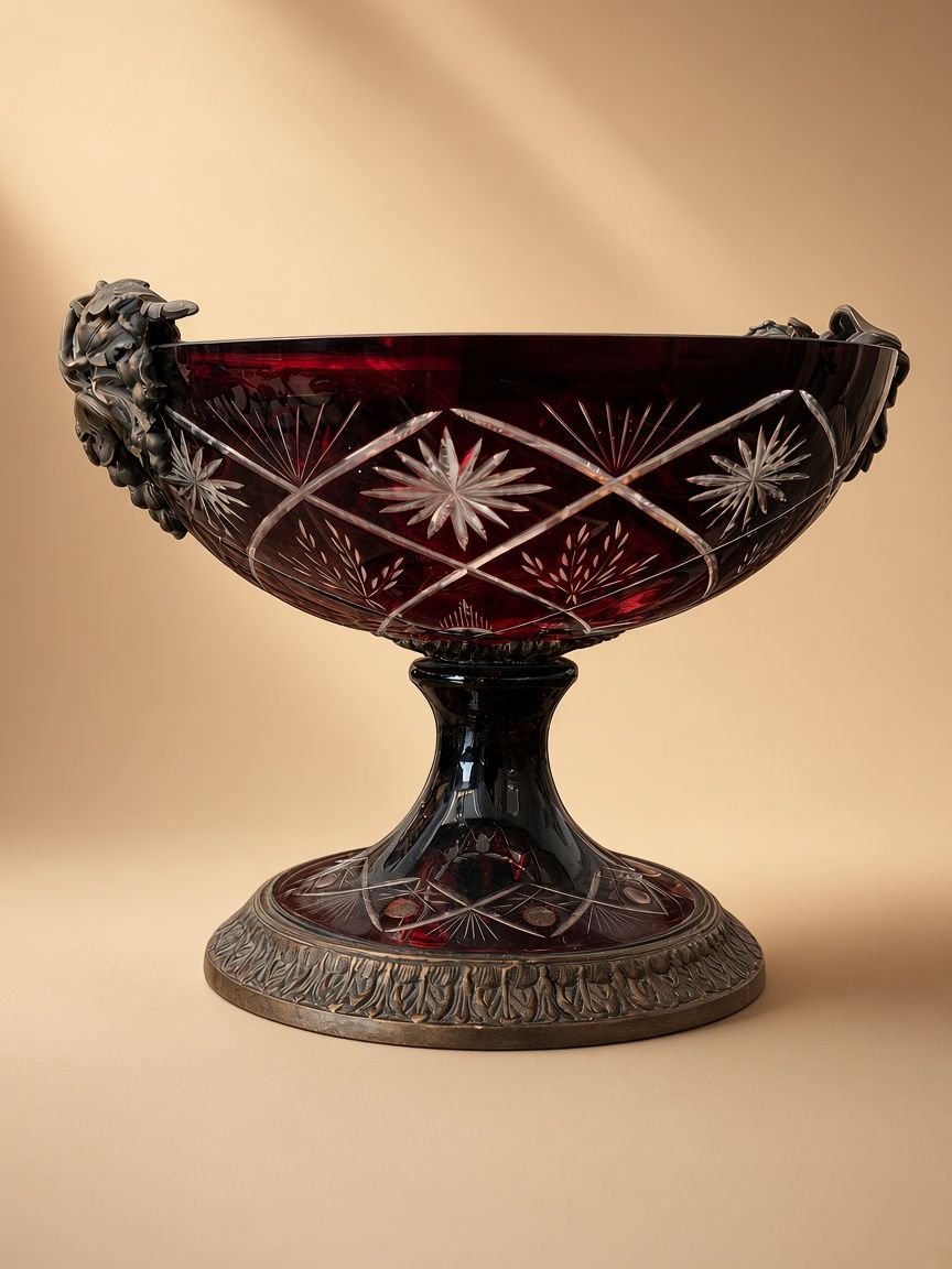 Vintage Ruby Crystal Pedestal Bowl