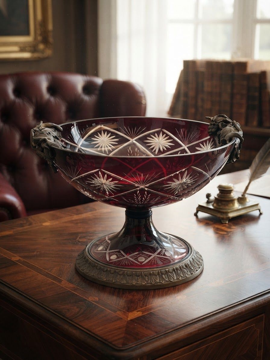 Vintage Ruby Crystal Pedestal Bowl