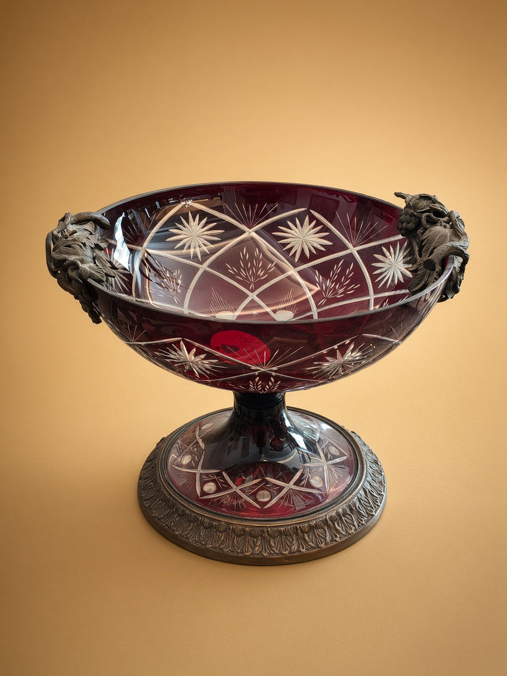 Vintage Ruby Crystal Pedestal Bowl